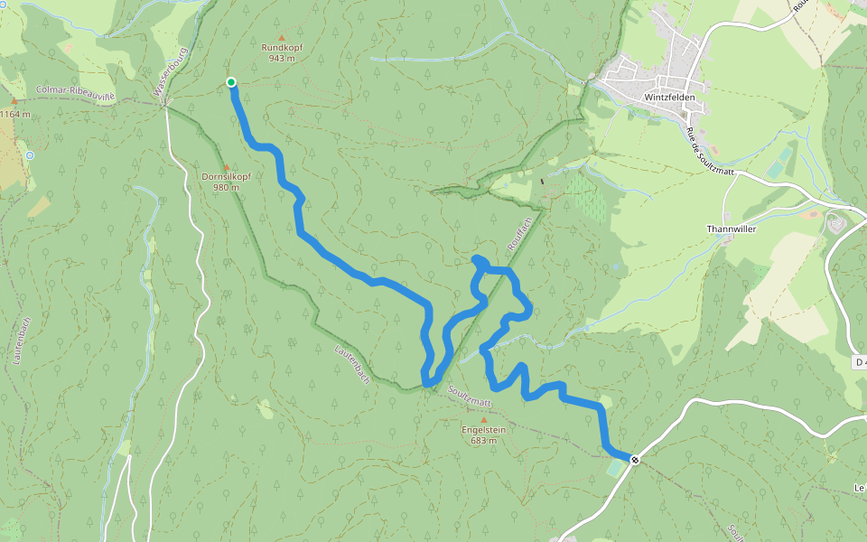 Col de Bannstein - GR 532 Chevalet bleu walking route map in Rouffach