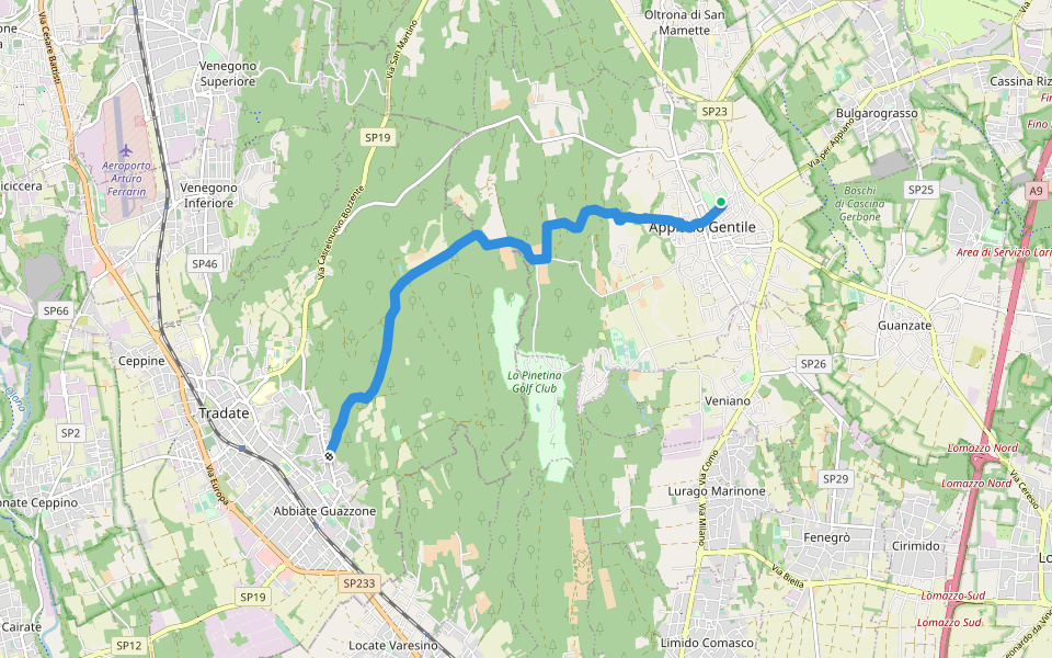 Sentiero 543 Appiano Gentile - Tradate walking route map in Gerenzano