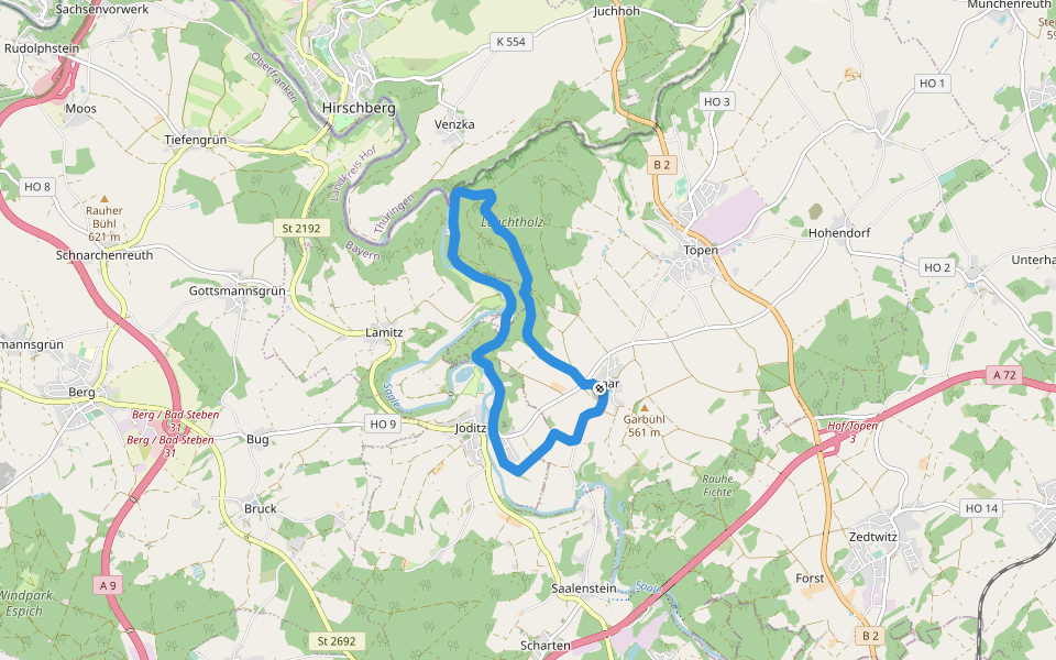 FrankenwaldSteigla Petersgrat walking route map in Töpen