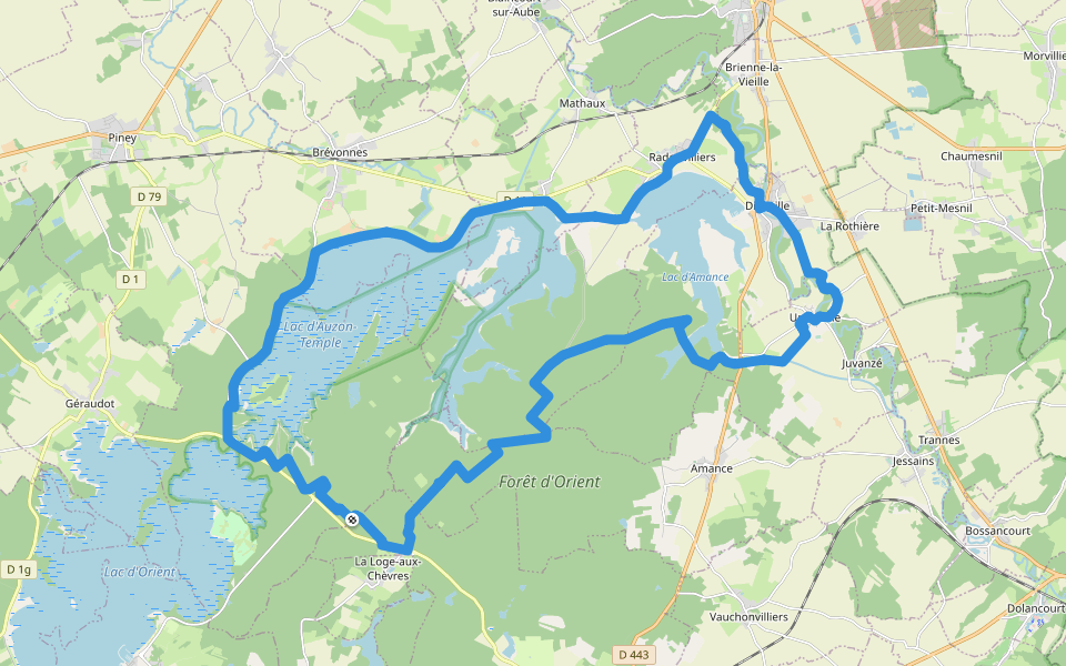 GRP® Tour des Lacs walking route map in Piney