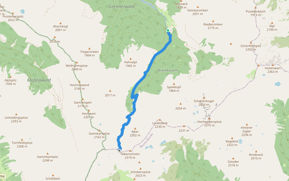 Wanderweg 927 walking route map in Donnersbachwald