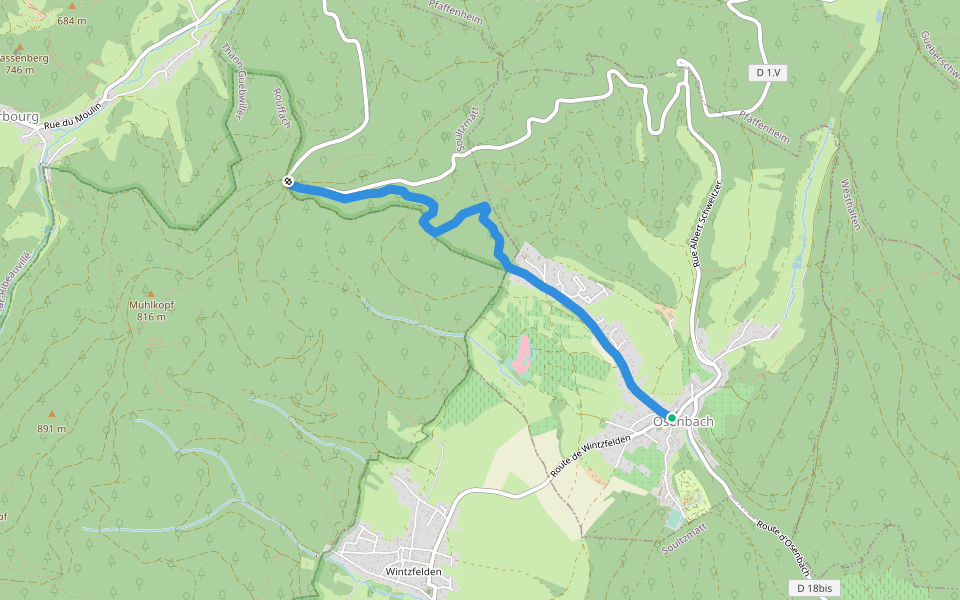 Osenbach - Col de Firstplan Croix bleu walking route map in Osenbach