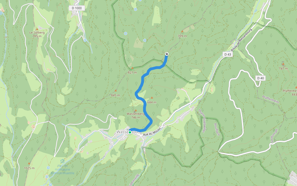 Wasserbourg - Haut Wasserbourg Disque jaune walking route map in Wasserbourg