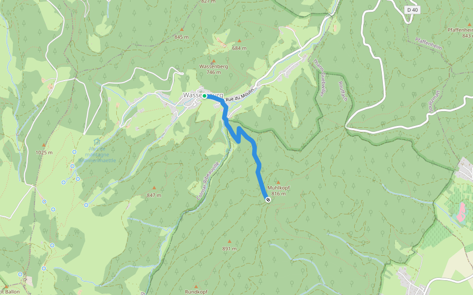 Wasserbourg - Hirtzenstein Disque jaune walking route map in Wasserbourg