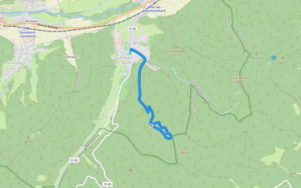 Soultzbach les Bains - GR 532 Croix rouge walking route map in Soultzbach-les-Bains