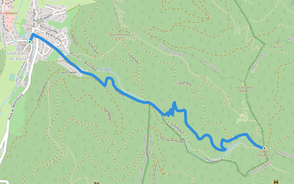 Soultzbach les Bains - Col de Marbach Triangle bleu walking route map in Soultzbach-les-Bains