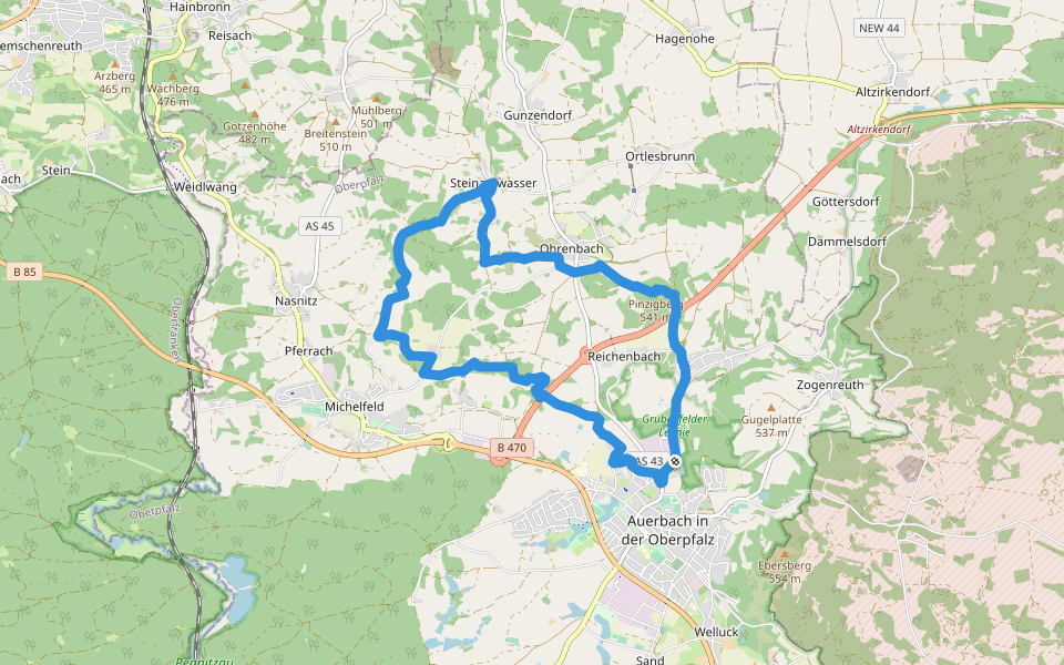 Erzweg, Tagestour Auerbach walking route map in Auerbach in der Oberpfalz