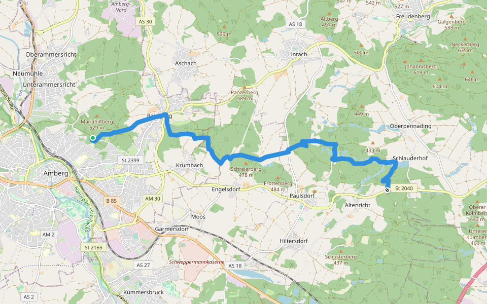 Erzweg, Etappe 8: Amberg - Paulsdorf walking route map in Amberg
