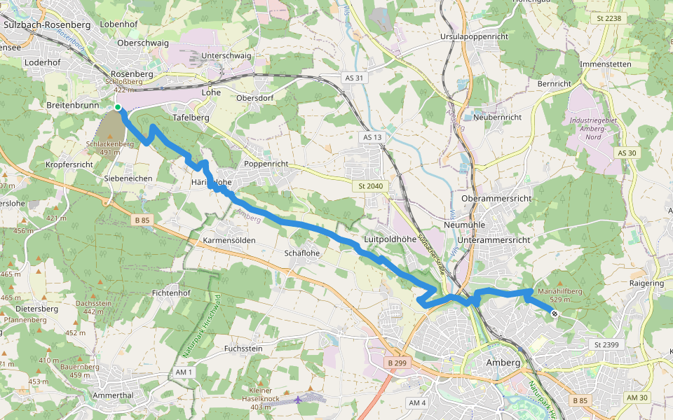 Erzweg, Etappe 7: Sulzbach - Amberg walking route map in Sulzbach-Rosenberg