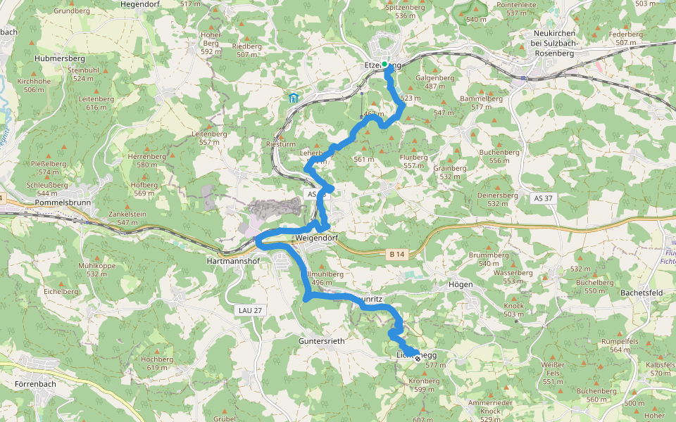 Erzweg, Etappe 5: Etzelwang - Lichtenegg walking route map in Etzelwang