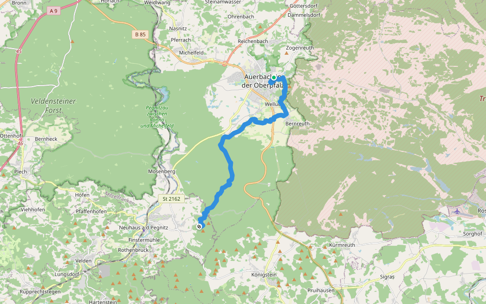 Erzweg, Etappe 3: Auerbach - Neuhaus walking route map in Auerbach in der Oberpfalz