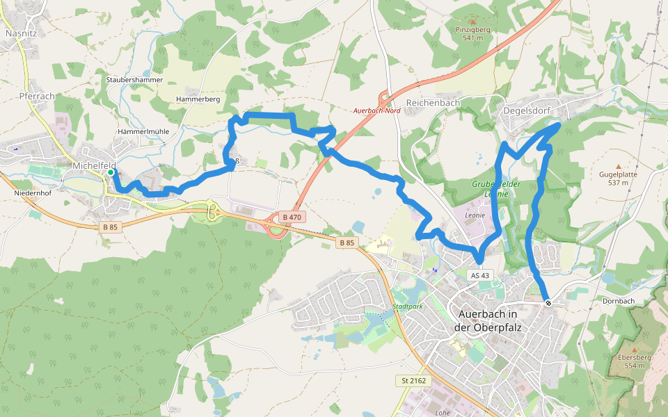 Erzweg, Etappe 2: Michelfeld - Auerbach walking route map in Auerbach in der Oberpfalz