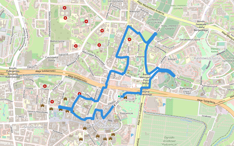 Szlak Pamięci Żydów Lubelskich walking route map in Lublin