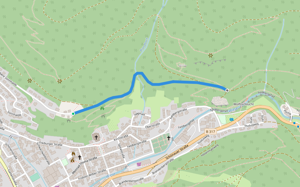 Todtnau Hohweg - Todtnauer Kriegerdenkmal walking route map in Todtnau