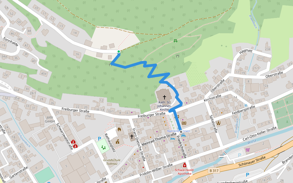 Todtnau Hohweg - Todtnau Marktplatz walking route map in Todtnau