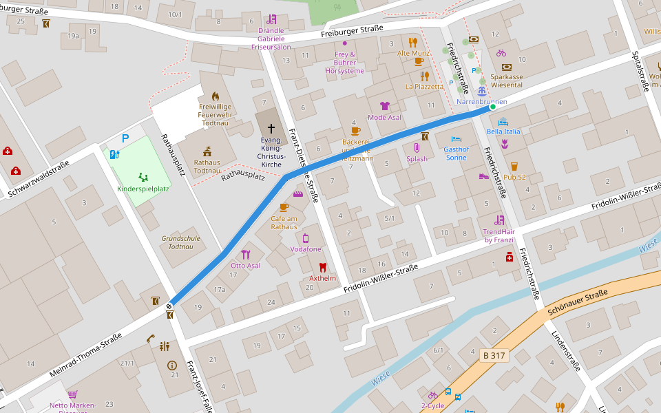 Todtnau Marktplatz - Todtnau Tourist-Information walking route map in Todtnau