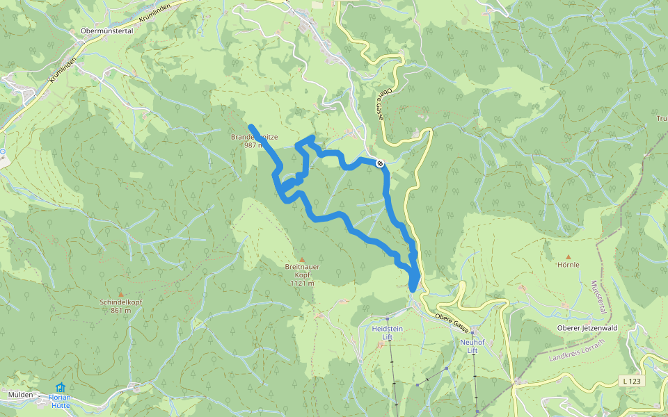 Brandenpfad walking route map in Münstertal/Schwarzwald