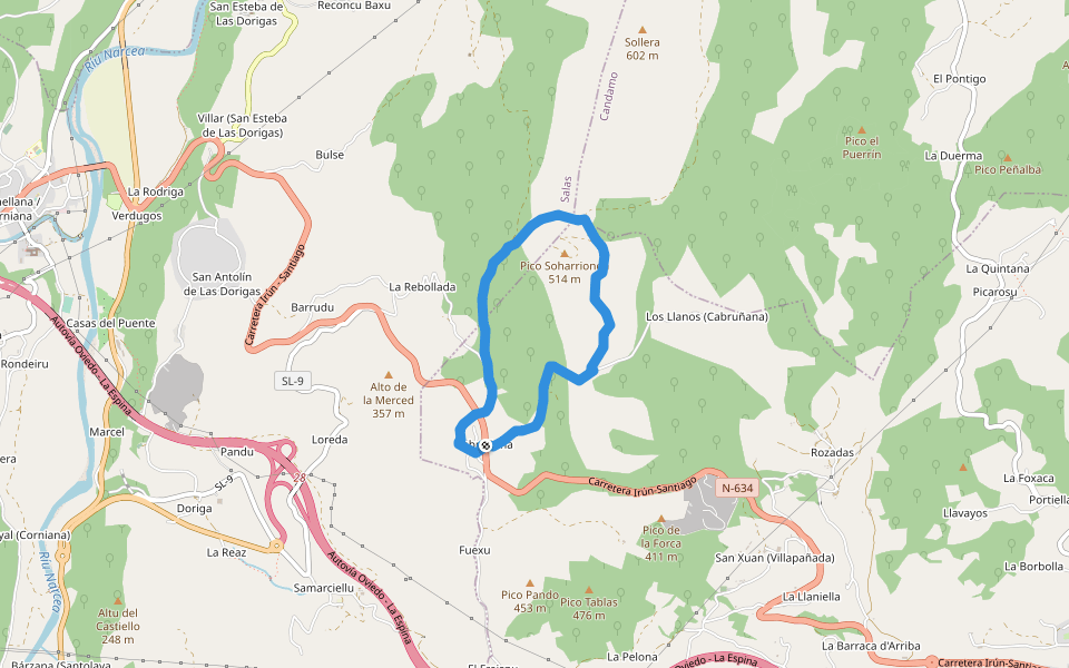 PR-AS 127 Ruta Arqueológica de la Cabruñana walking route map in Grado