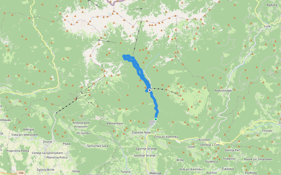 Koželjeva pot walking route map in Županje Njive