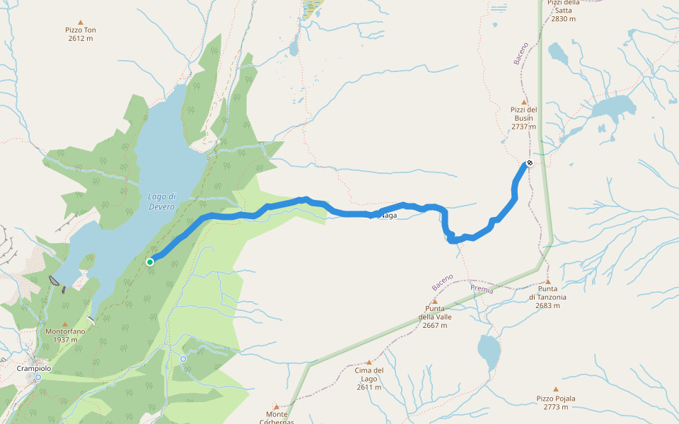 H14 - Lago di Devero - Bocchetta della Valle walking route map in Crampiolo