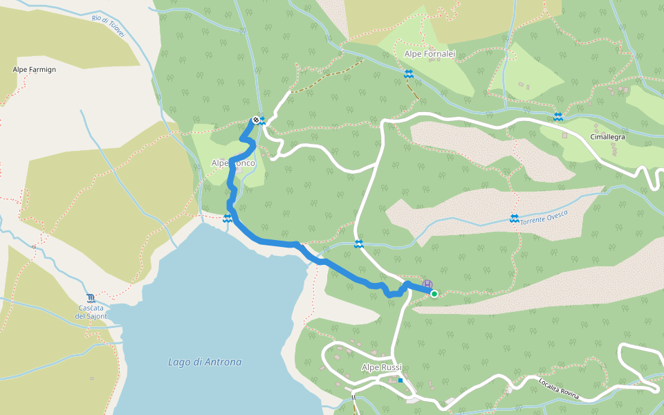 C00E - bivio C00, eliporto Lago di Antrona - bivio Giro Lago - Ronco, bivio C00C walking route map in Alpe Russi