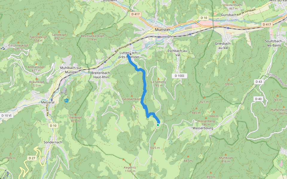 Luttenbach près Munster - Ried Chevalet rouge walking route map in Luttenbach-prés-Munster