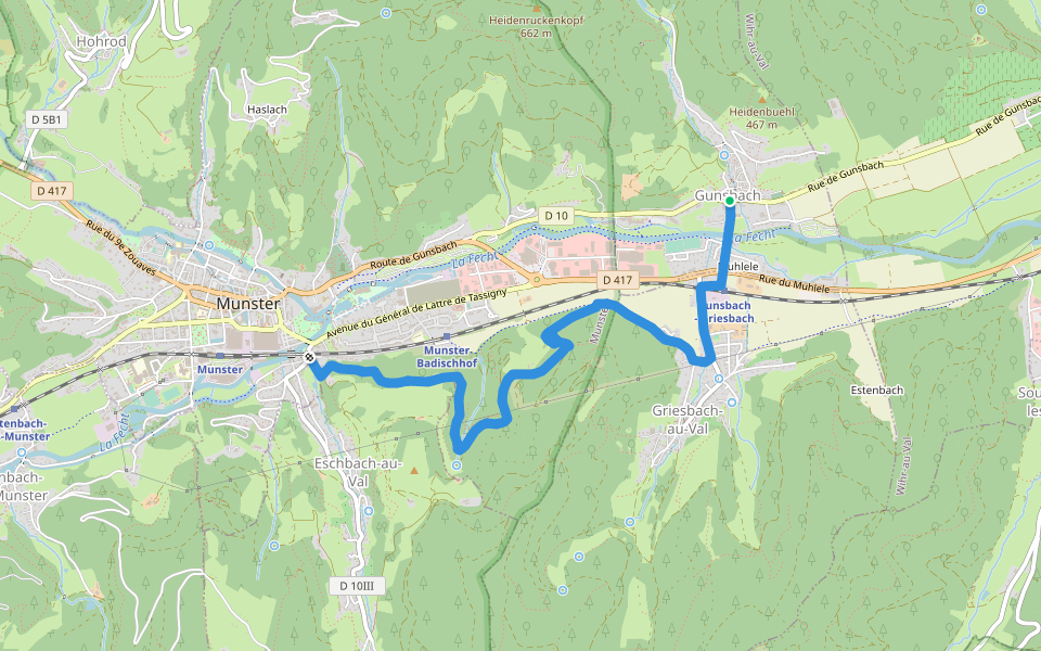 Gunsbach - Eschbach au Val  Triangle bleu walking route map in Gunsbach