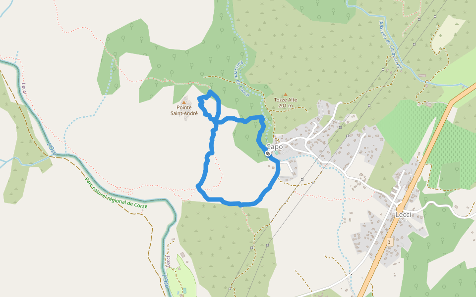 Boucle de la Pointe Saint-André walking route map in Lecci