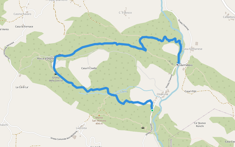 Chiarone - Rio Tinello - Rocca d'Olgisio - Chiarone walking route map in Chiarone
