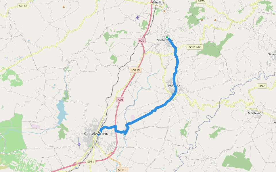 Santa Ninfa-Castelvetrano walking route map in Santa Ninfa