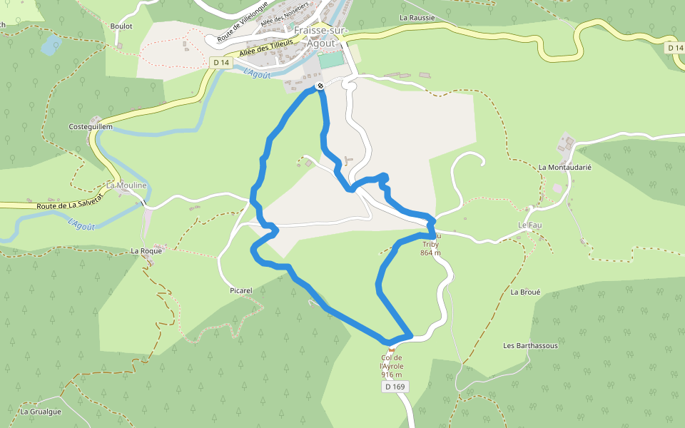 Sentier Prévert walking route map in Fraisse-sur-Agout