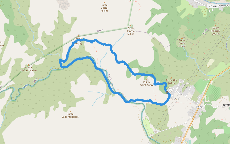 Grande Boucle de la Pointe Piscia walking route map in Lecci
