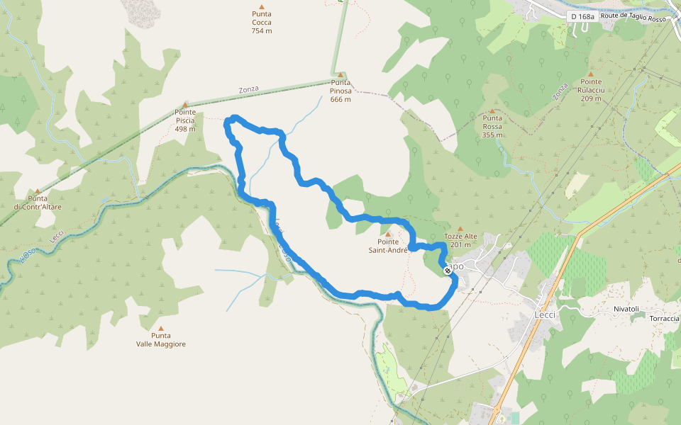 Boucle de la Pointe Piscia walking route map in Lecci