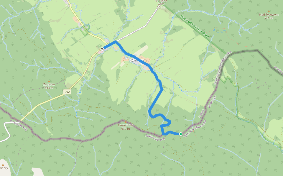 Ożenna - Las Roztoki walking route map in Wetlina