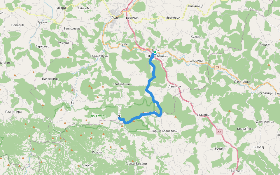 Дићи - Пл. дом на Рајцу walking route map in Доњи Бањани