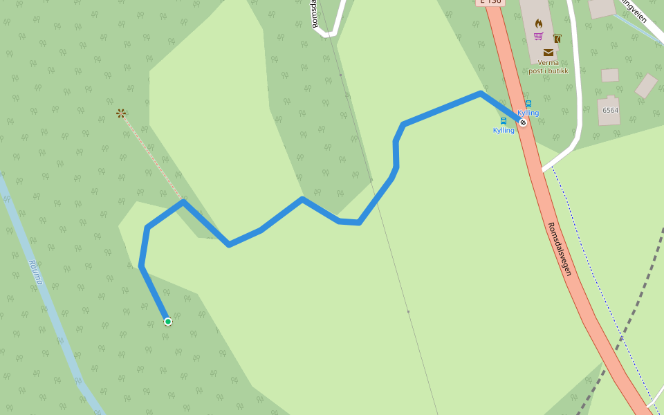 Kylling bru, utsiktspunkt walking route map in Øverdalen