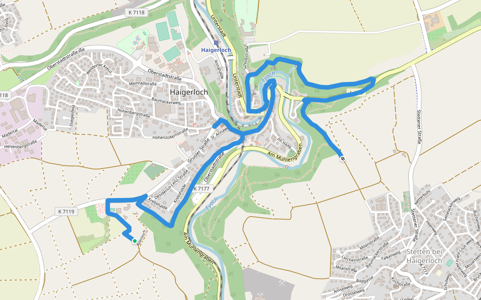Warrenberg-Rundweg walking route map in Haigerloch
