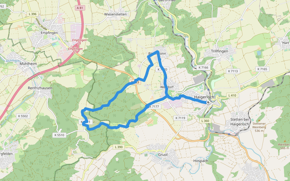 Kirchberg-Rundweg walking route map in Haigerloch