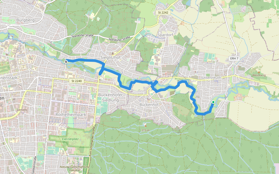 Steuerrad auf gelbem Hintergrund walking route map in Uttenreuth