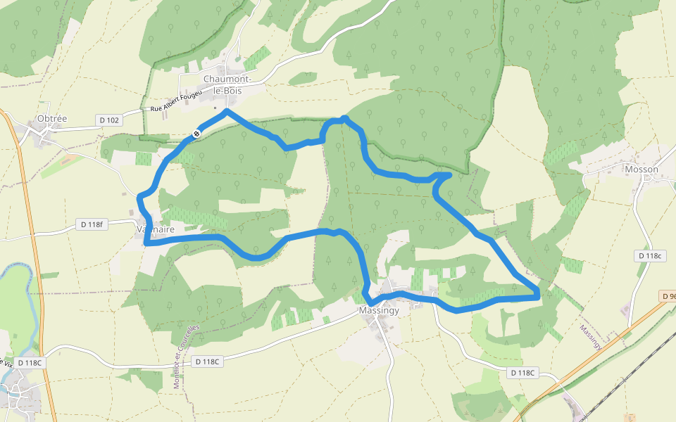 Sentier des Vignes walking route map in Chaumont-le-Bois