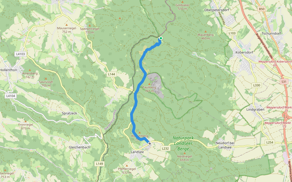Waldsauerbrunn - Landsee walking route map in Kobersdorf