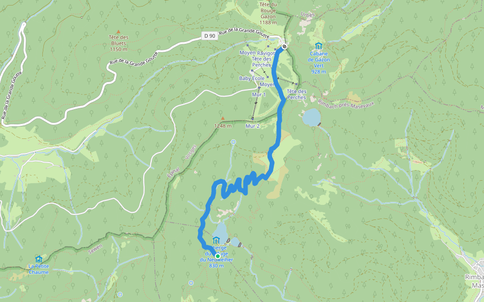 Grand Neuweiher - Rouge Gazon  "Bleu-blanc-bleu" walking route map in Oberbruck