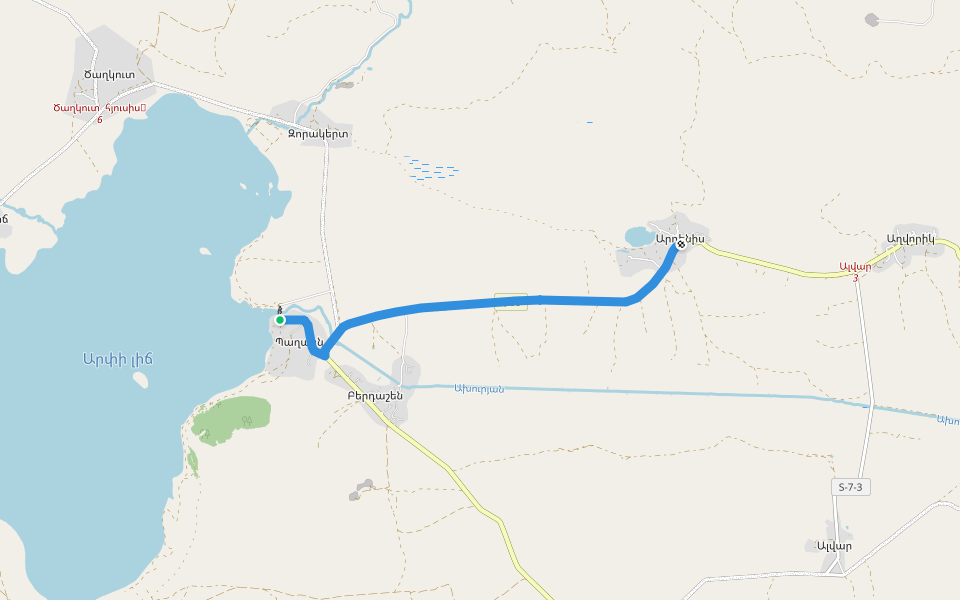 Lake Arpi National Park HQ (Paghakn) – Ardenis walking route map in Karmravan