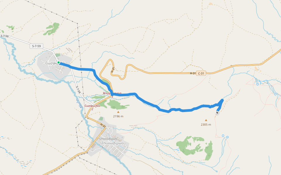 Hartashen – Karakhach Pass walking route map in Karmravan