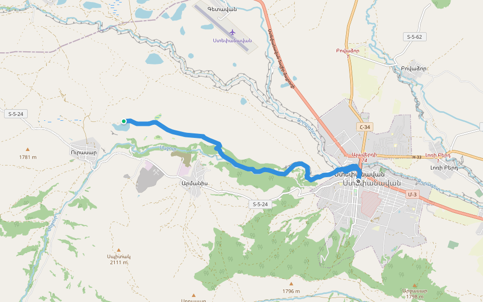 Urasar Lake – Stepanavan walking route map in Dsegh