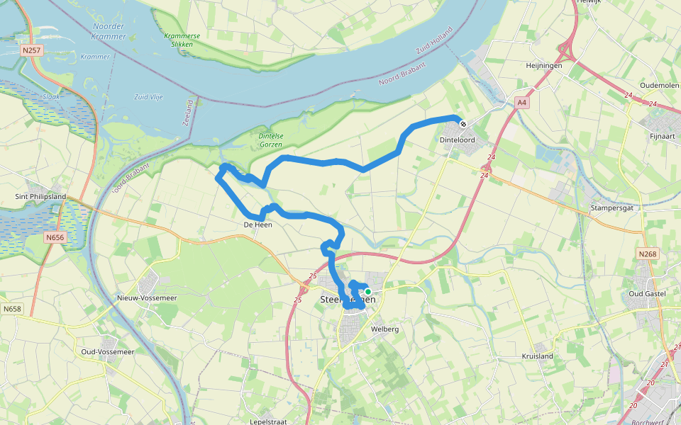 Zuiderwaterlinie etappe 2: Steenbergen - Dinteloord walking route map in Steenbergen
