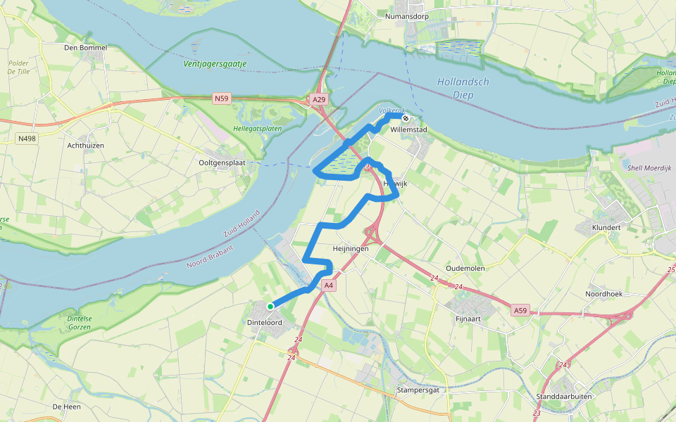 Zuiderwaterlinie etappe 3: Dinteloord - Willemstad walking route map in Dinteloord