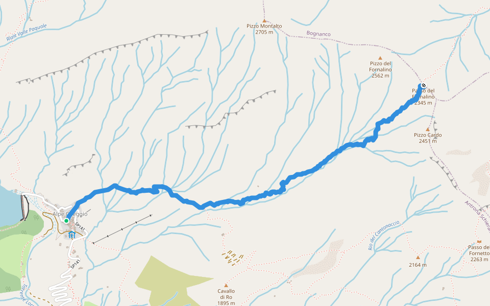 C24 - Cheggio - Passo del Fornalino walking route map in Alpe Cheggio