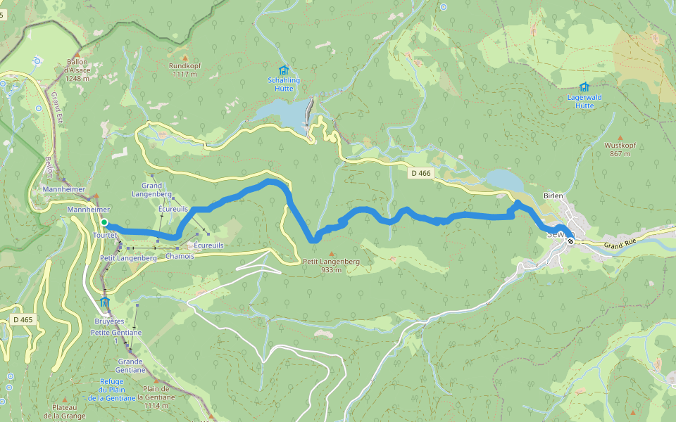 Sewen - Tête des Redoutes  Vers GR 5  "Rouge-blanc-rouge" walking route map in Lepuix