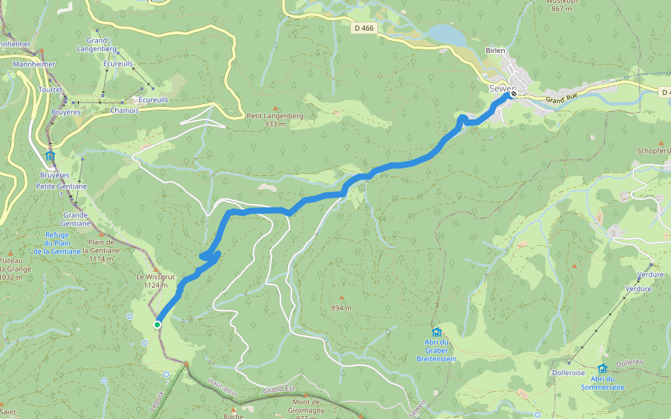 Sewen - Wissgrut Croix rouge walking route map in Sewen